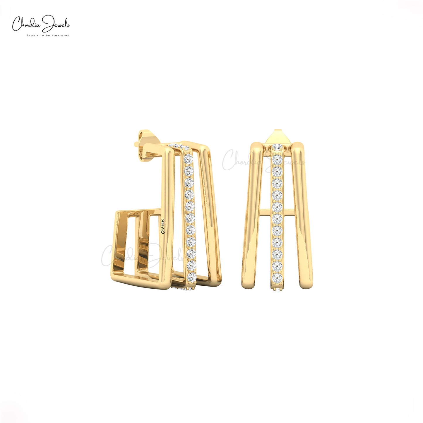 Minimalist 14k gold bar stud with natural April birthstone diamond