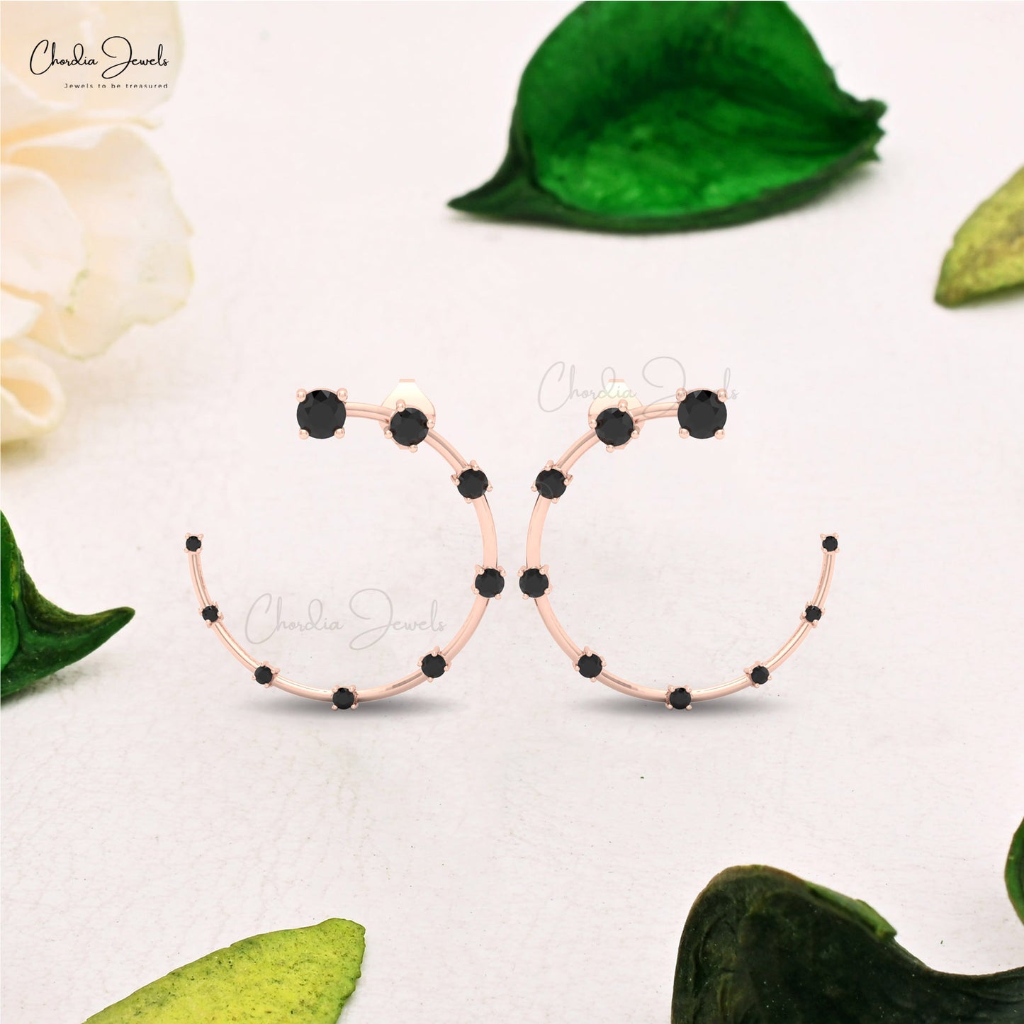 Pure 14k Gold Constellation Stud With AAA Black Diamond Celestial Ear Cuff Unique Earrings