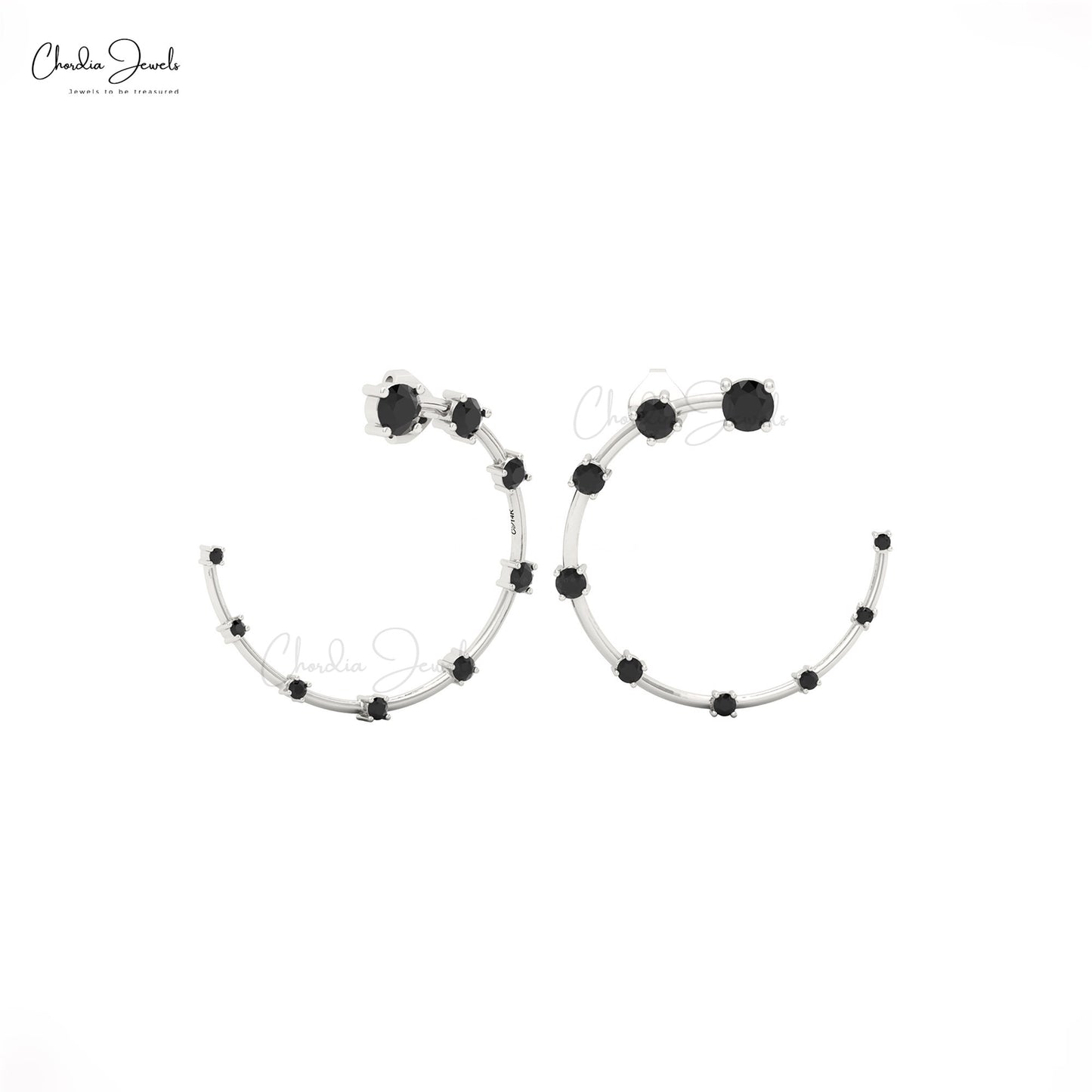 Pure 14k gold constellation stud earrings featuring AAA black diamond ear cuff design
