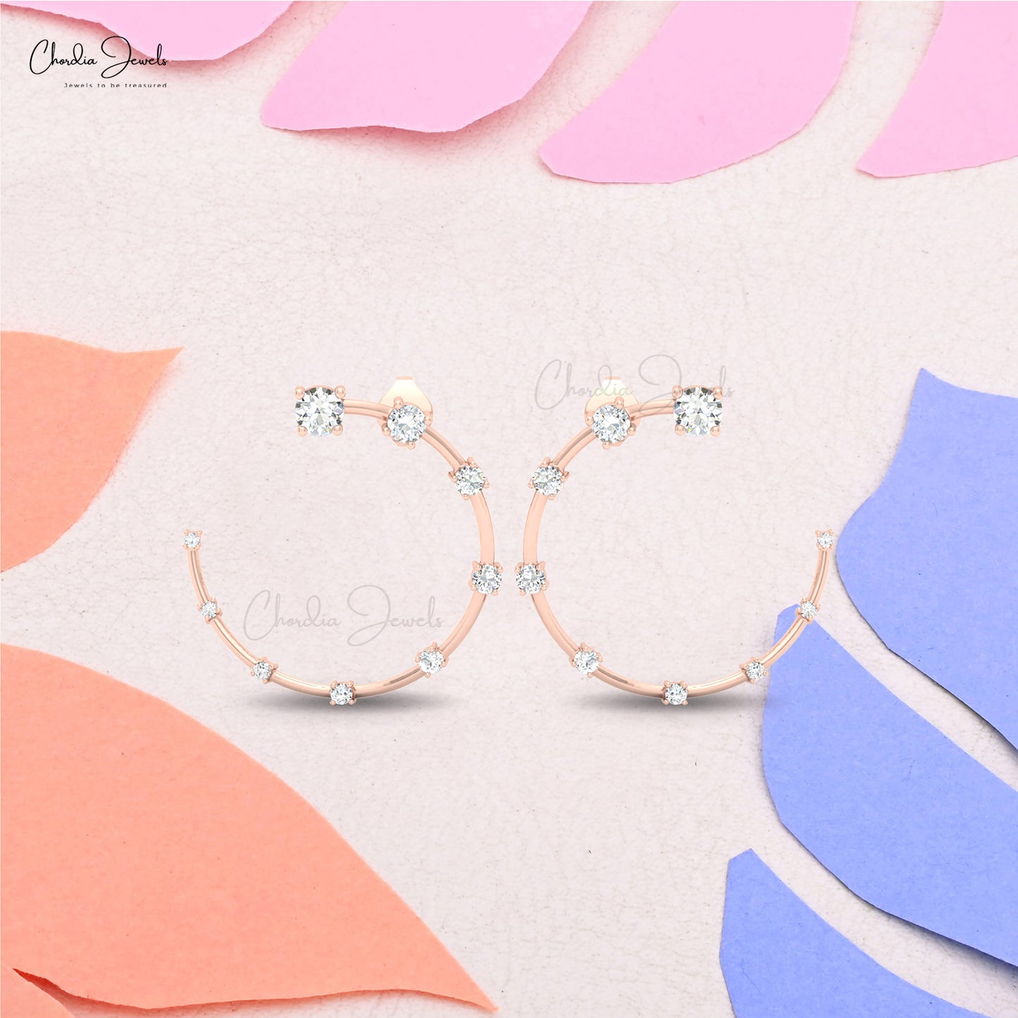 constella style half moon gold earrings with white round diamonds