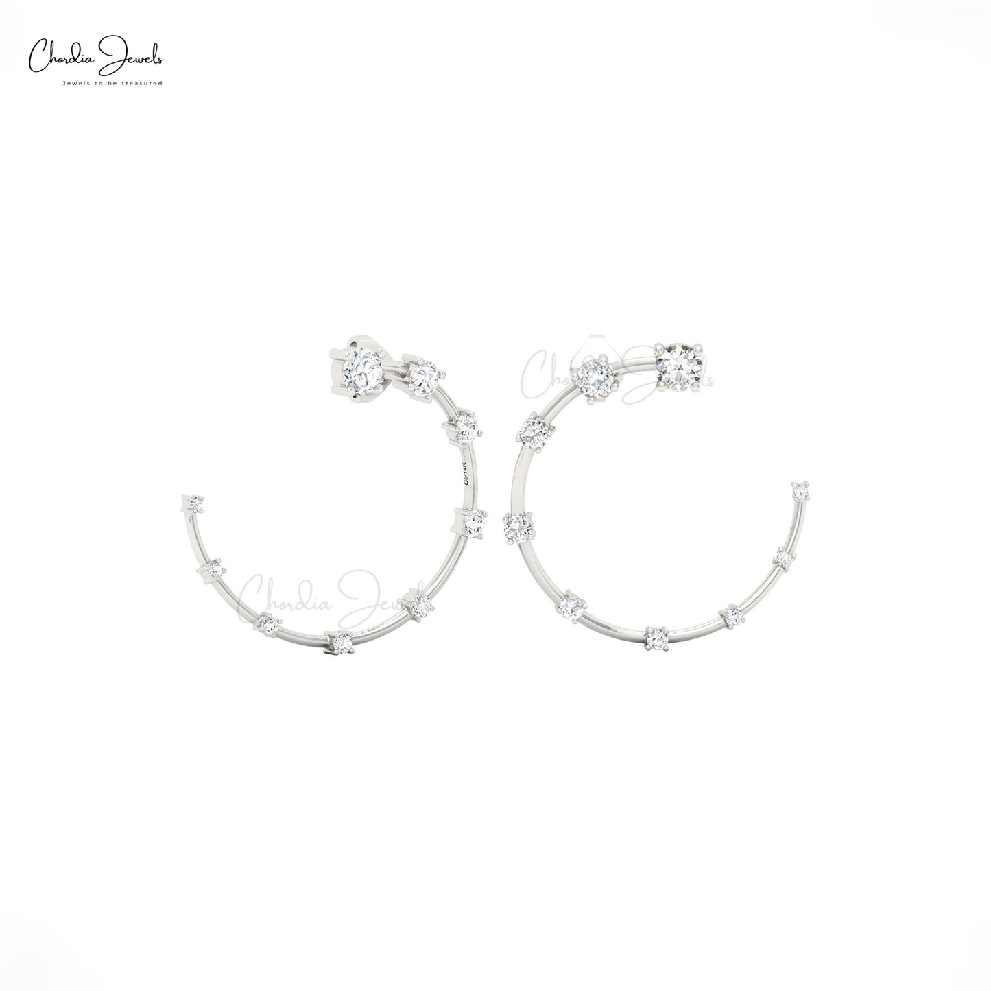 14k solid gold half moon constella earring with white diamonds bridal studs