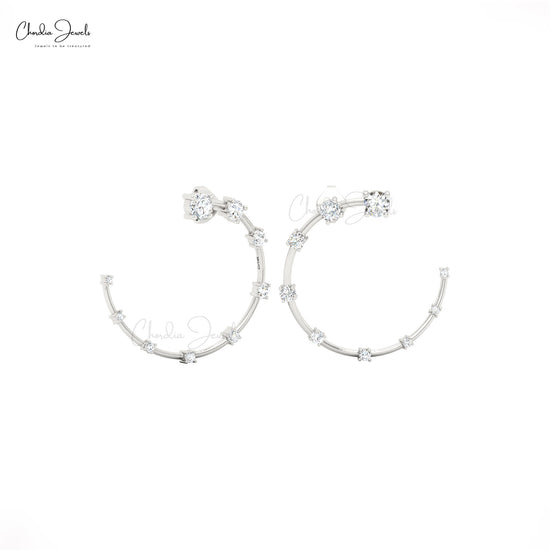 14k solid gold half moon constella earring with white diamonds bridal studs