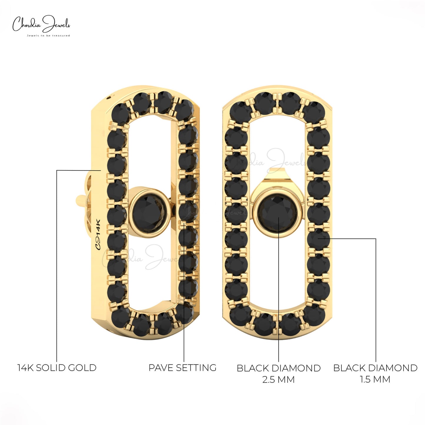 Luxury black diamond halo stud earrings in 14k yellow gold