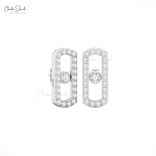 Round Cut Move Uno Studs in 14k Solid Gold with White Diamond earrings