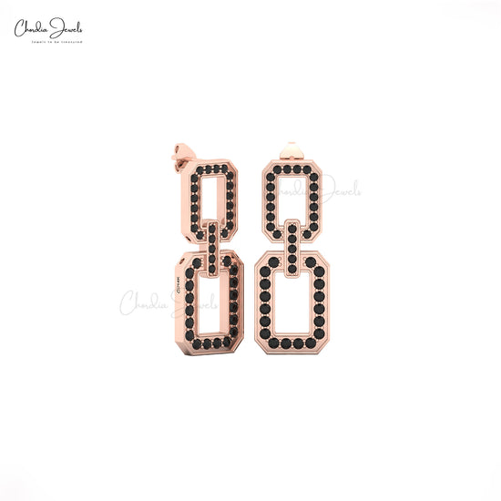 Elegant handcrafted black diamond drop earrings for women in solid gold