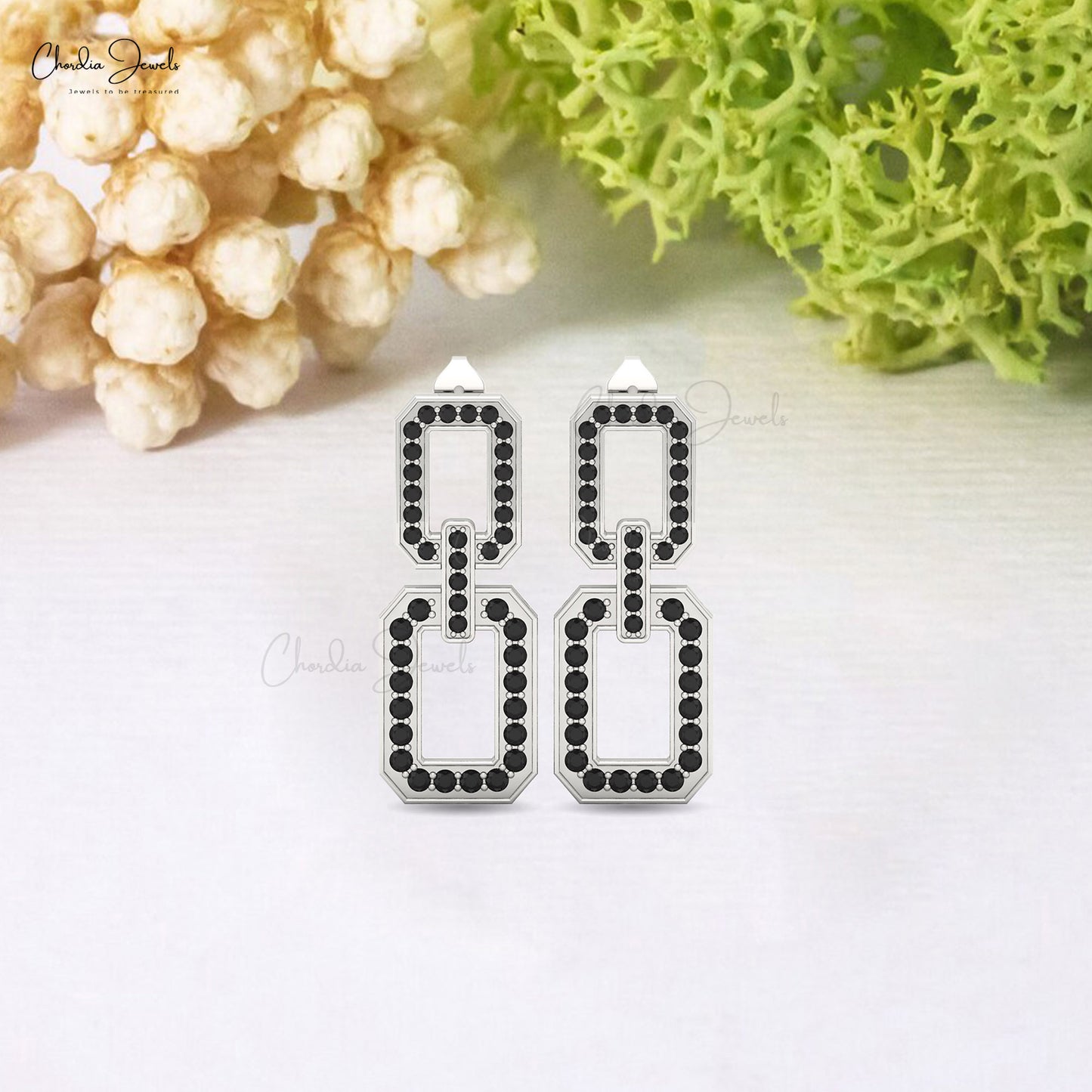 14K solid gold black diamond link drop earrings for women - Chordia Jewels