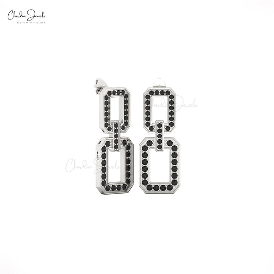 Luxury women’s black diamond link drop earrings in solid gold design