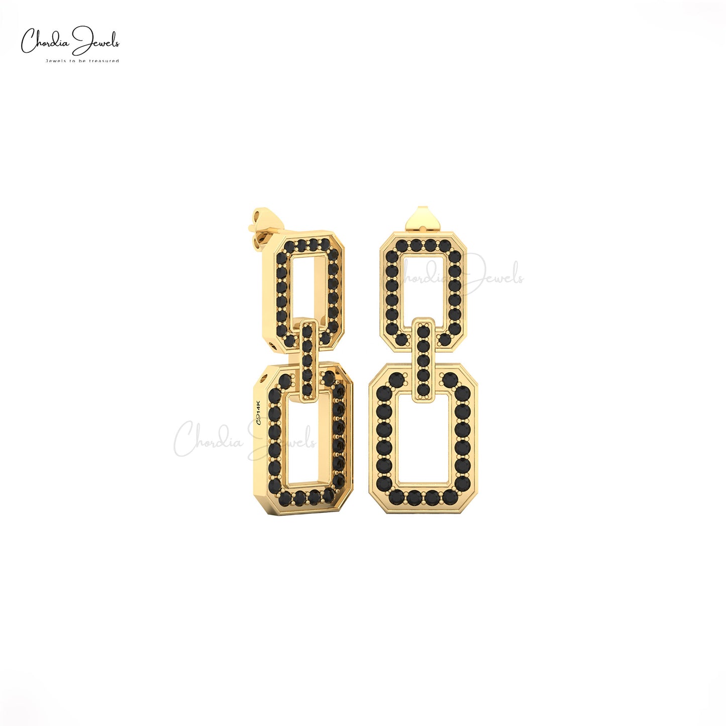Stylish gold link drop earrings with black diamonds for women