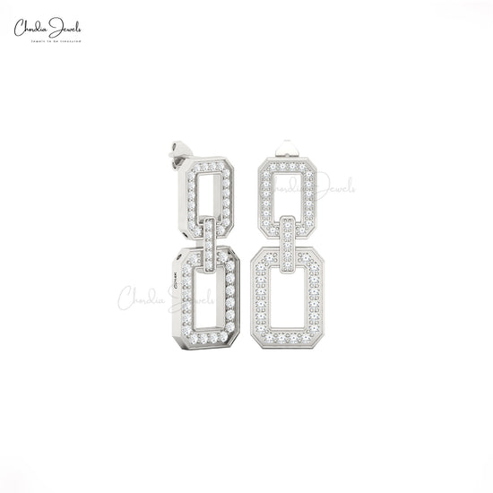14k solid gold dainty link chain earrings with G-H diamonds, push back design