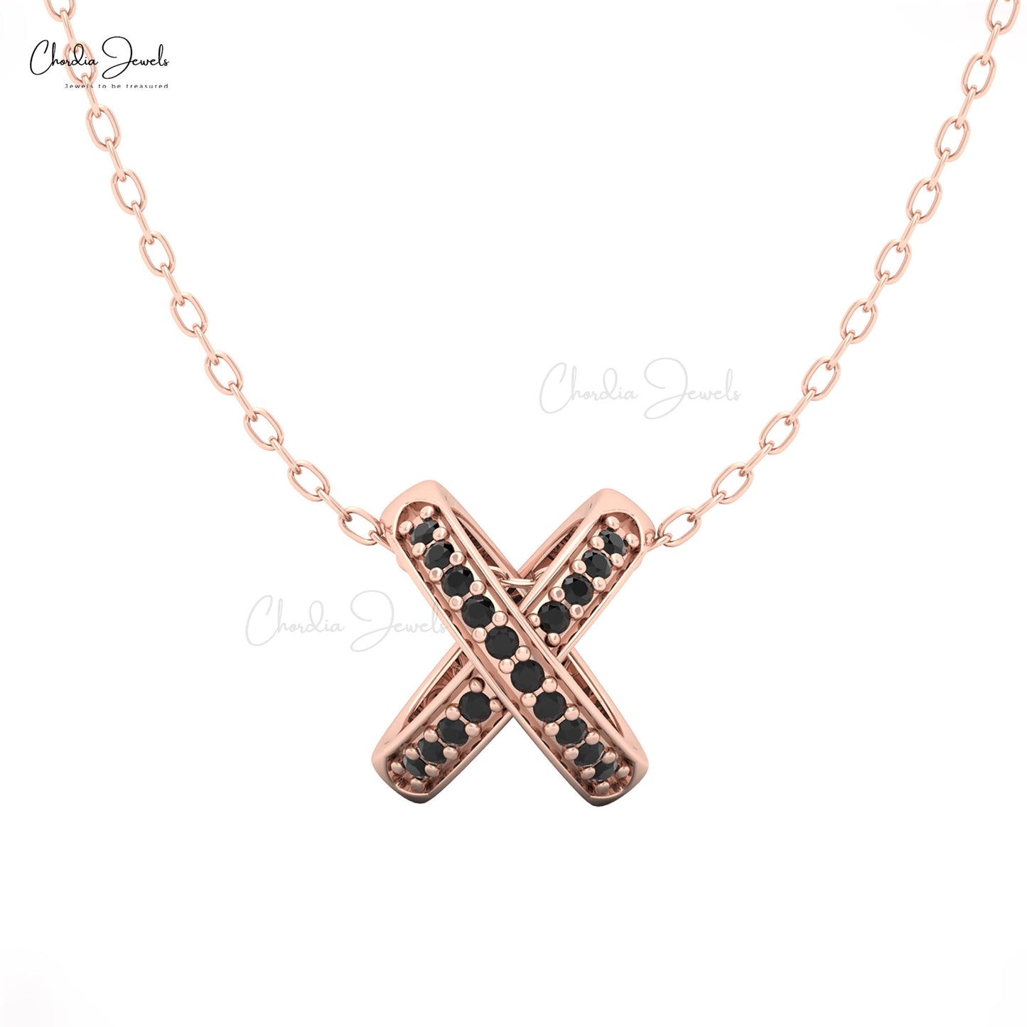 Chordia Jewels rose gold X necklace with natural black diamonds