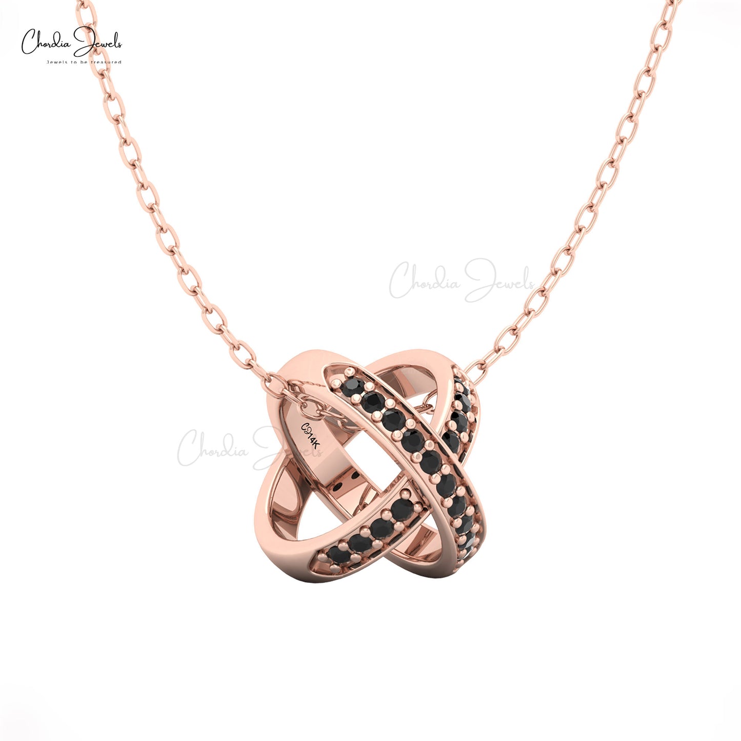 Rose gold chain with X pendant encrusted with black diamonds