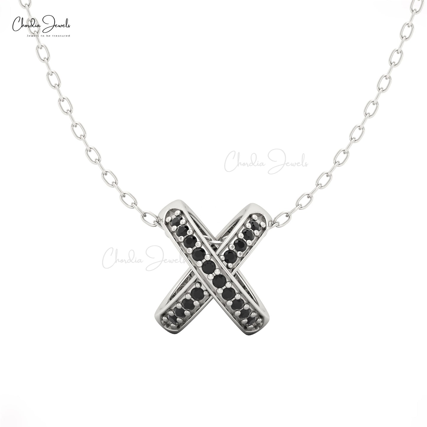 Modern rose gold necklace with X-shaped black diamond pendant