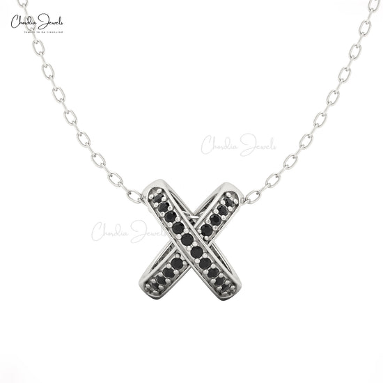 Modern rose gold necklace with X-shaped black diamond pendant