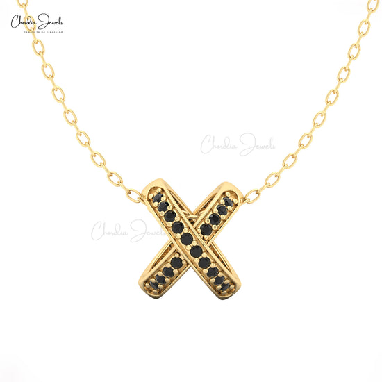 yellow gold jewelry gift X pendant with sparkling black diamonds