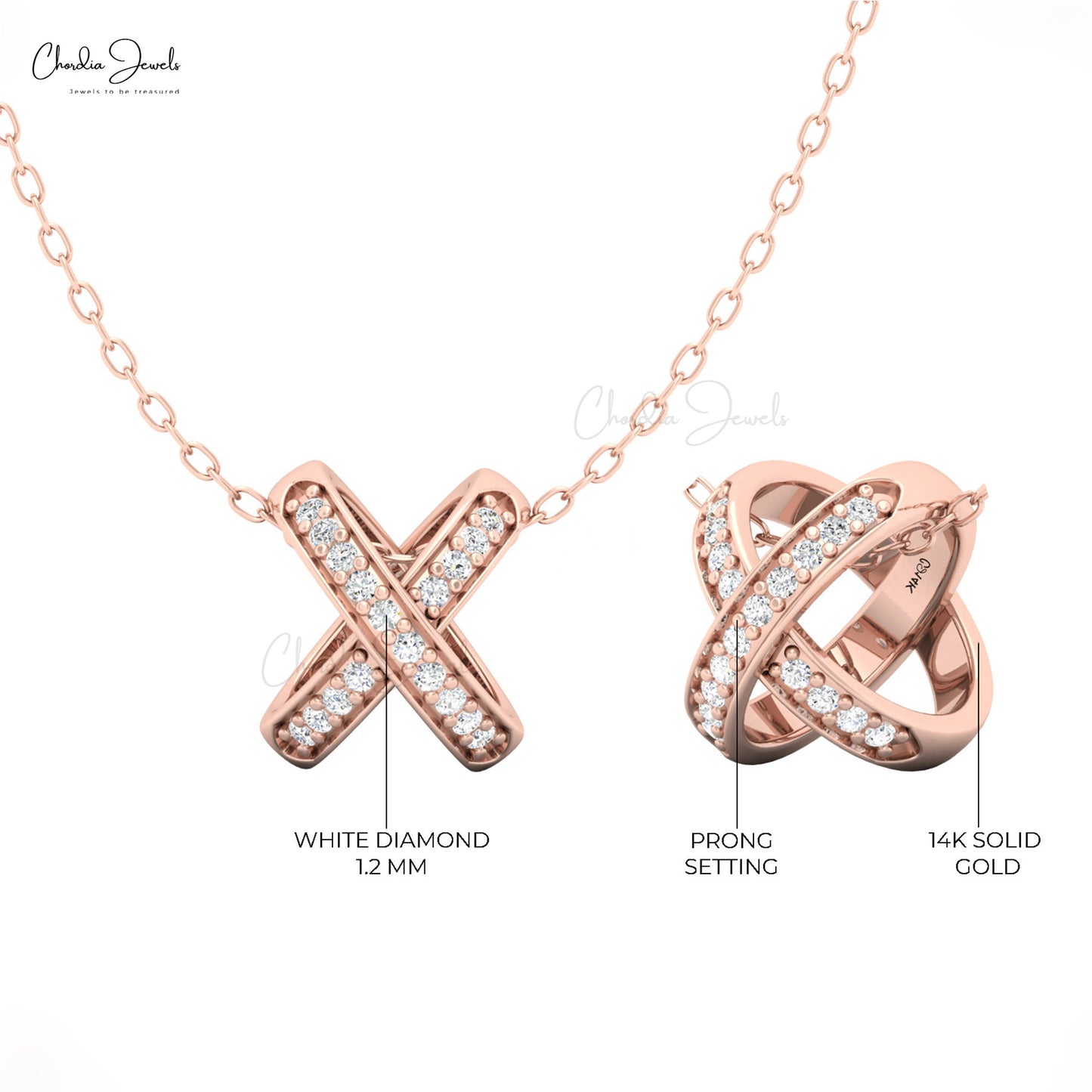 Elegant crossover pendant with diamonds in 14K gold
