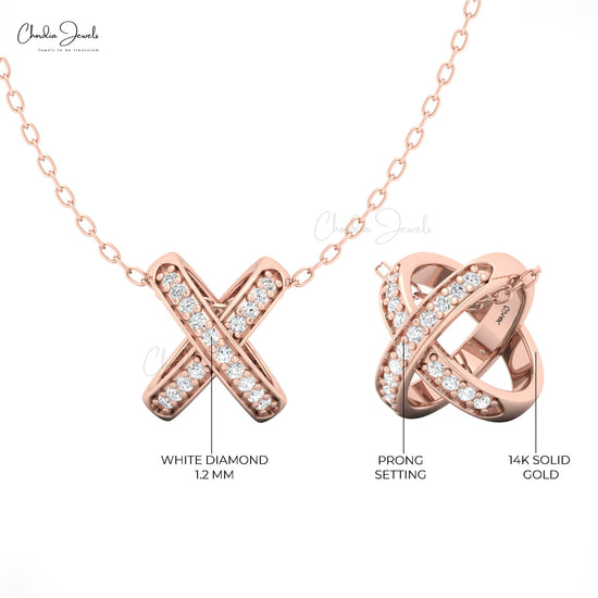 Elegant crossover pendant with diamonds in 14K gold