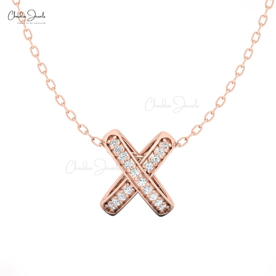 Minimalist gold X pendant with round diamonds for women