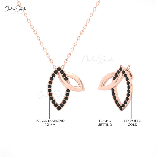 Designer pendant necklace featuring double leaf and black diamonds