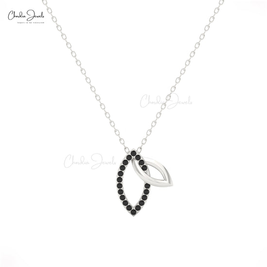 Handmade double leaf pendant necklace with black diamond details | White Gold Diamond Pendant | Chordia Jewels 