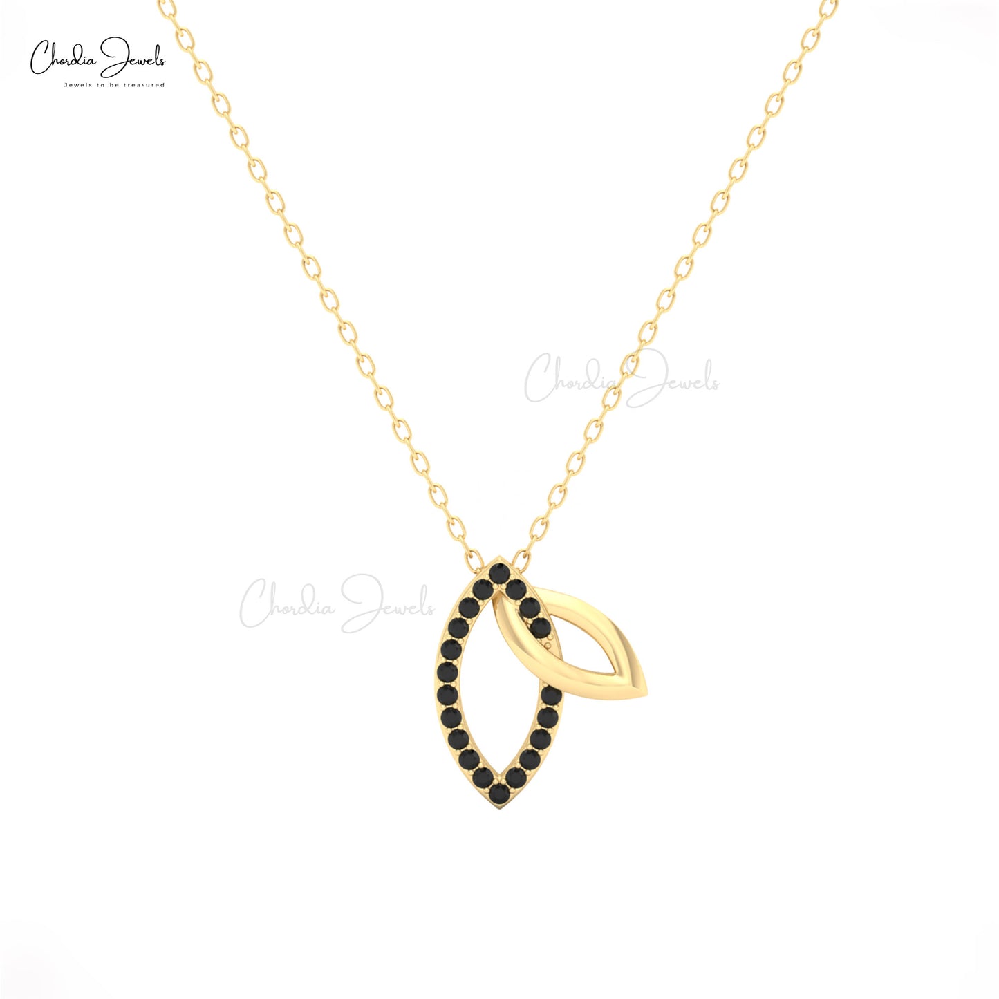 Modern double leaf diamond necklace with black diamond brilliance | Diamond Pendant | Chordia Jewels