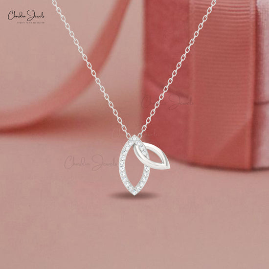 Minimalist double leaf necklace with sparkling white diamonds