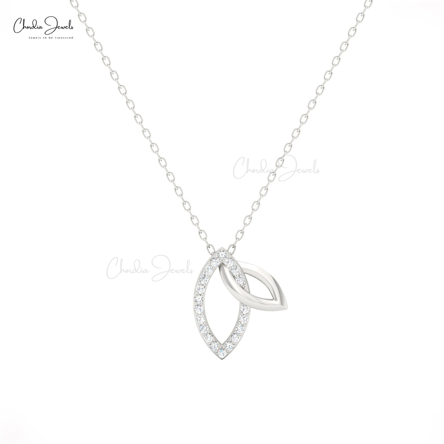 Double leaf pendant necklace with white diamonds | Chordia Jewels 