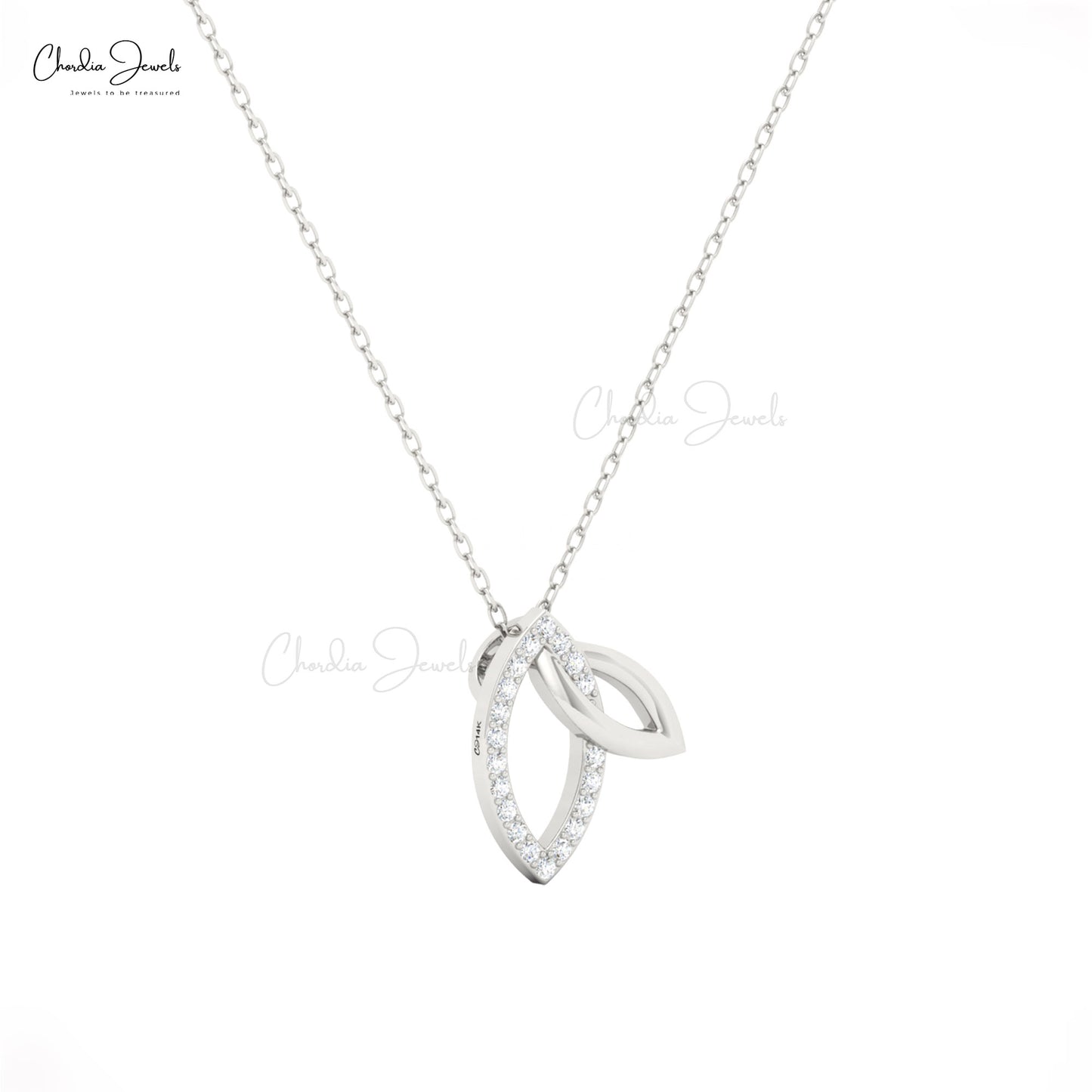 Designer pendant necklace featuring double leaf and white diamonds