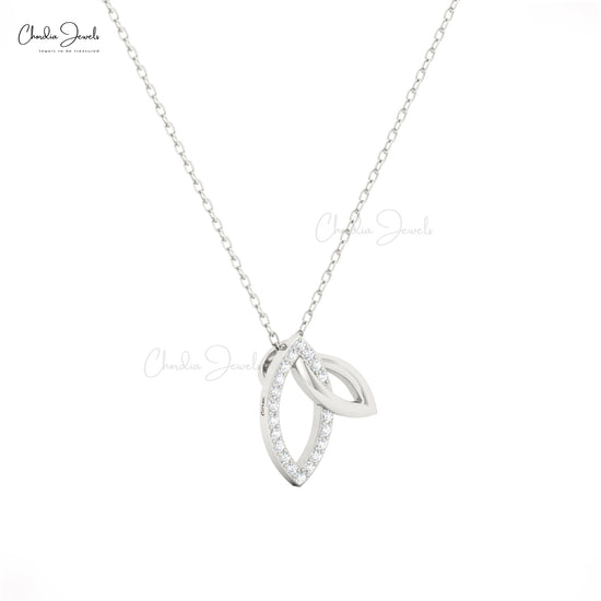 Designer pendant necklace featuring double leaf and white diamonds