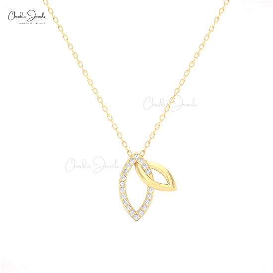 Handmade double leaf pendant necklace with white diamond details