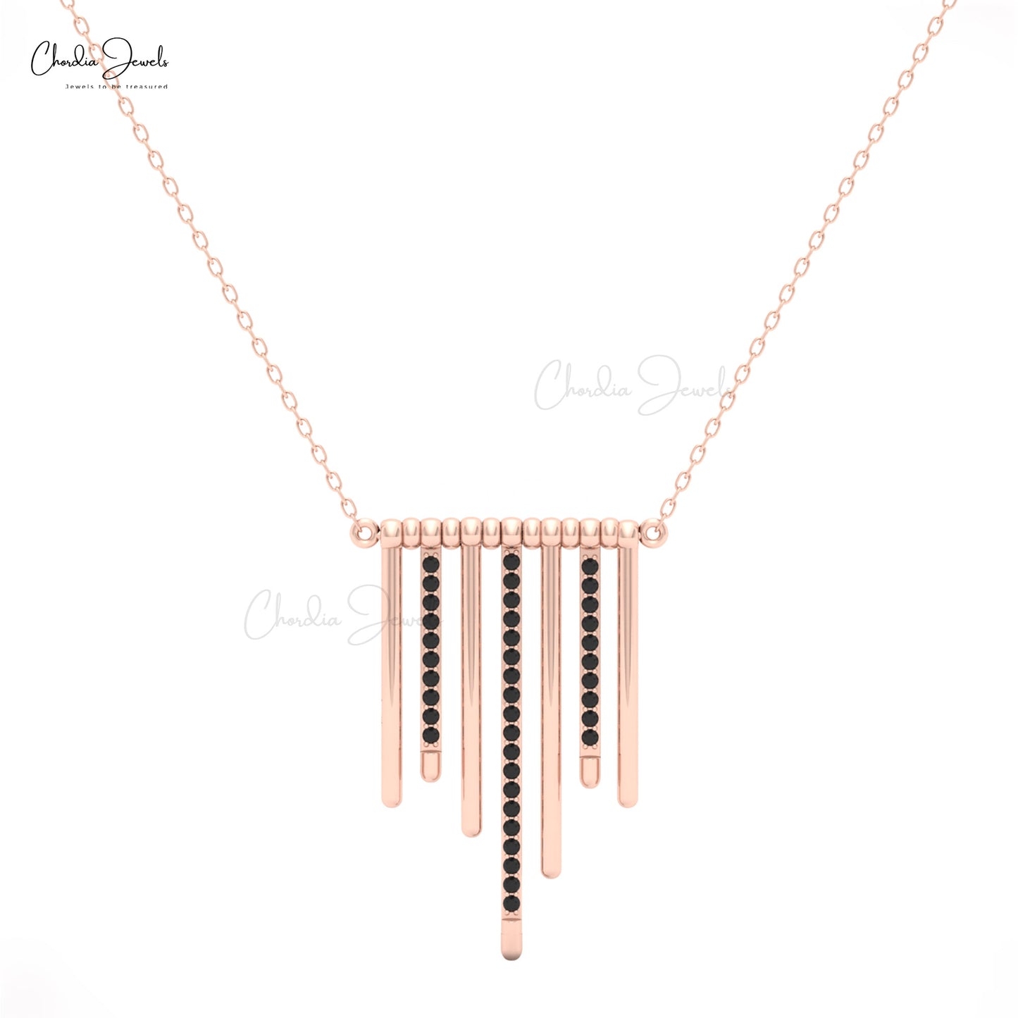Rose gold multi-bar pendant necklace with black diamonds