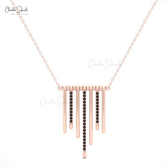 Rose gold multi-bar pendant necklace with black diamonds