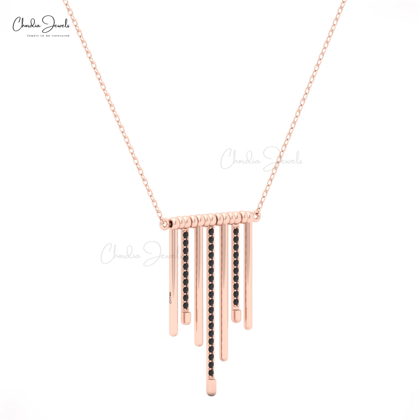 Luxury rose gold necklace with black diamond bar design
