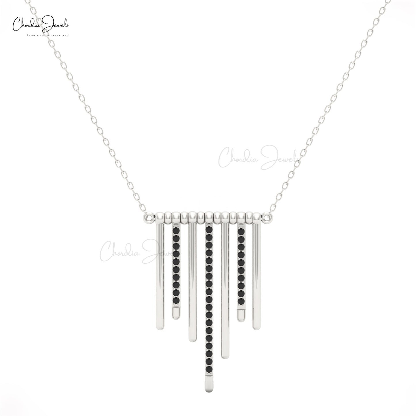 Fine jewelry white gold multi-bar pendant with black diamonds