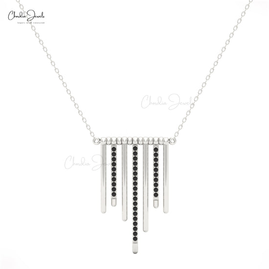 Fine jewelry white gold multi-bar pendant with black diamonds