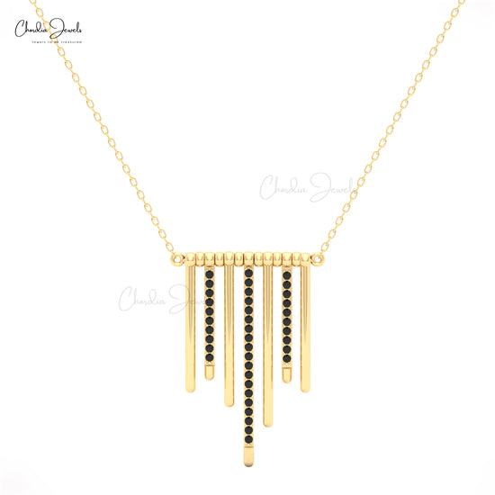 Gold multi-bar pendant necklace with black diamonds