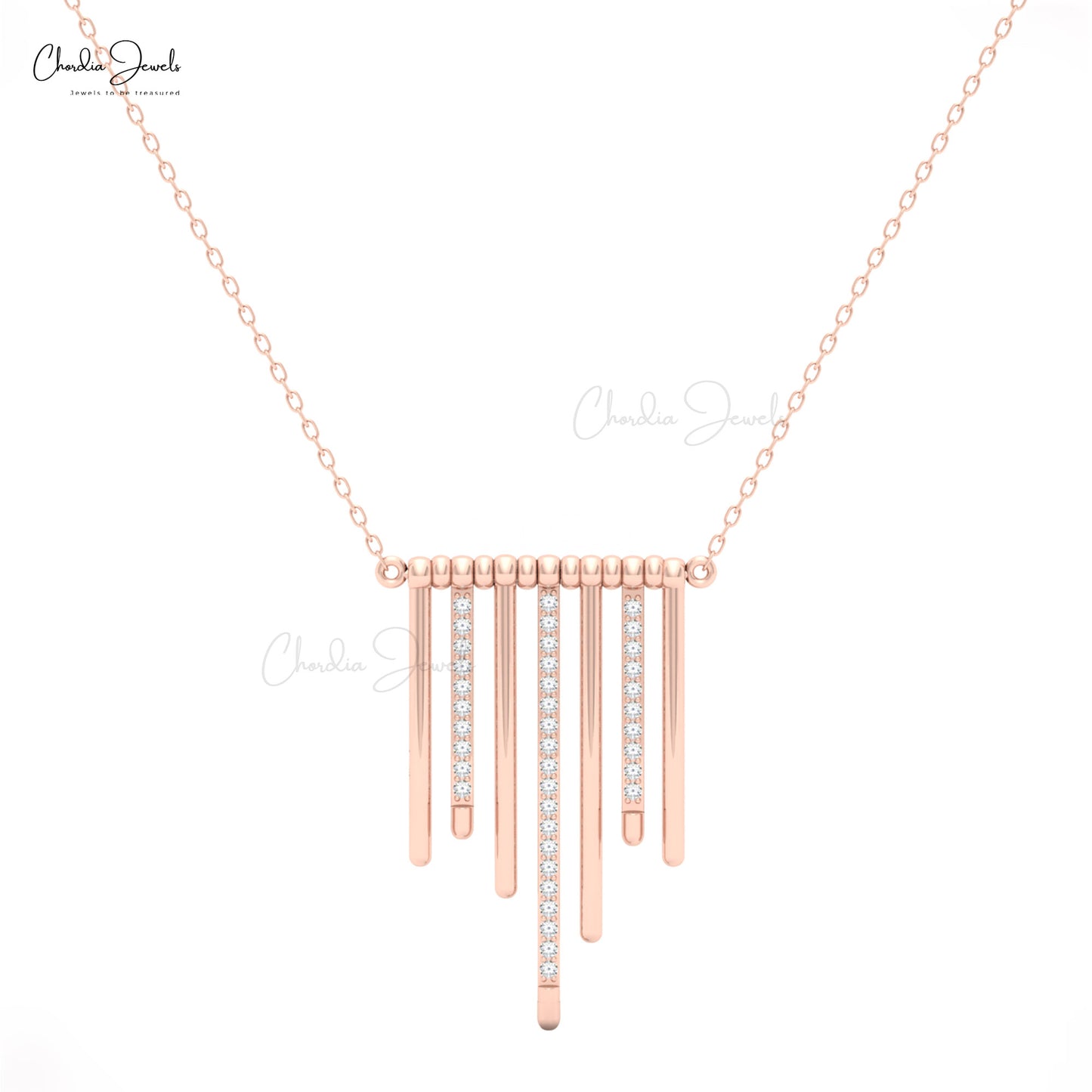 Stylish multi-bar pendant necklace in gold with white diamonds