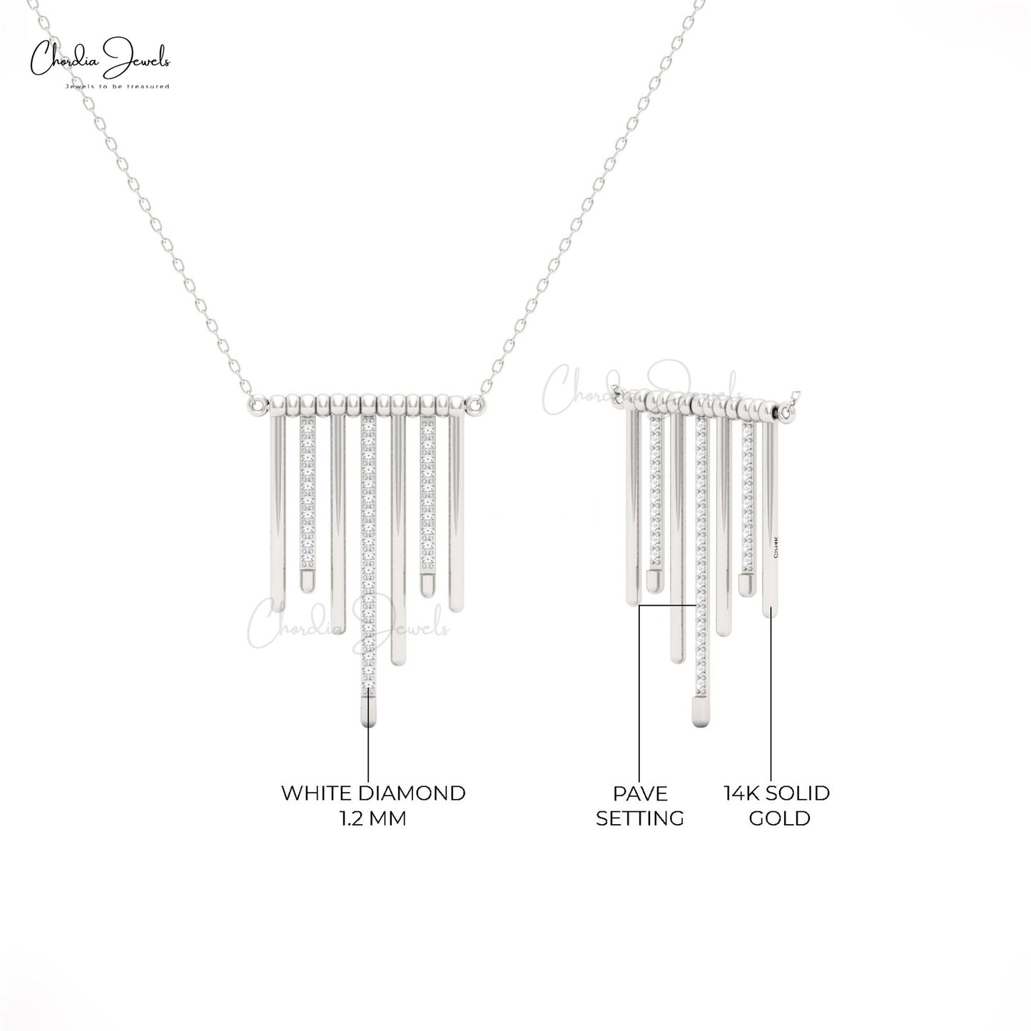 Women’s fashion jewelry gold necklace with diamond bar pendant