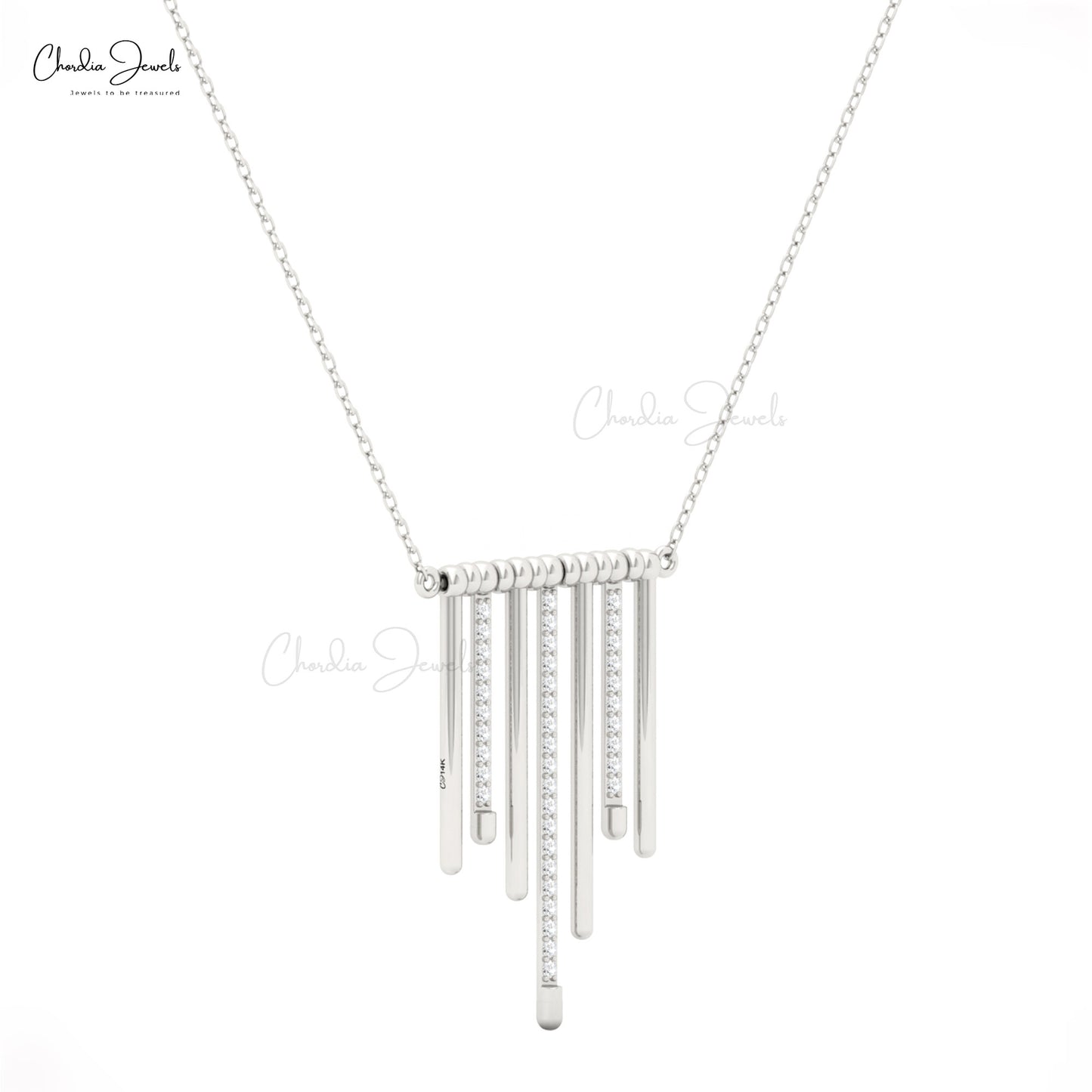 Minimalist diamond bar drop necklace in white gold