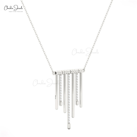 Minimalist diamond bar drop necklace in white gold
