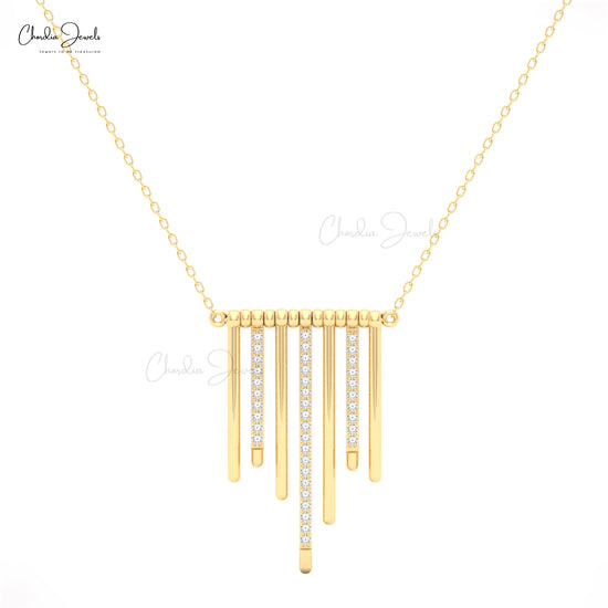 Designer yellow gold pendant necklace with diamond bar accents