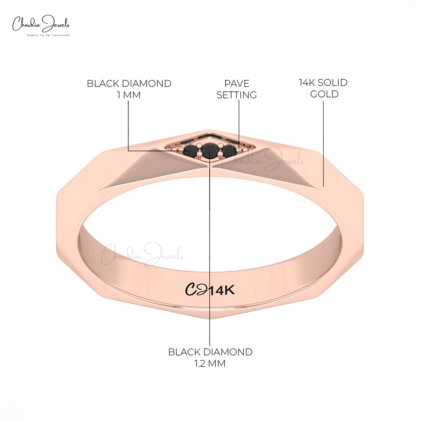 Sleek rose gold black diamond geometric ring