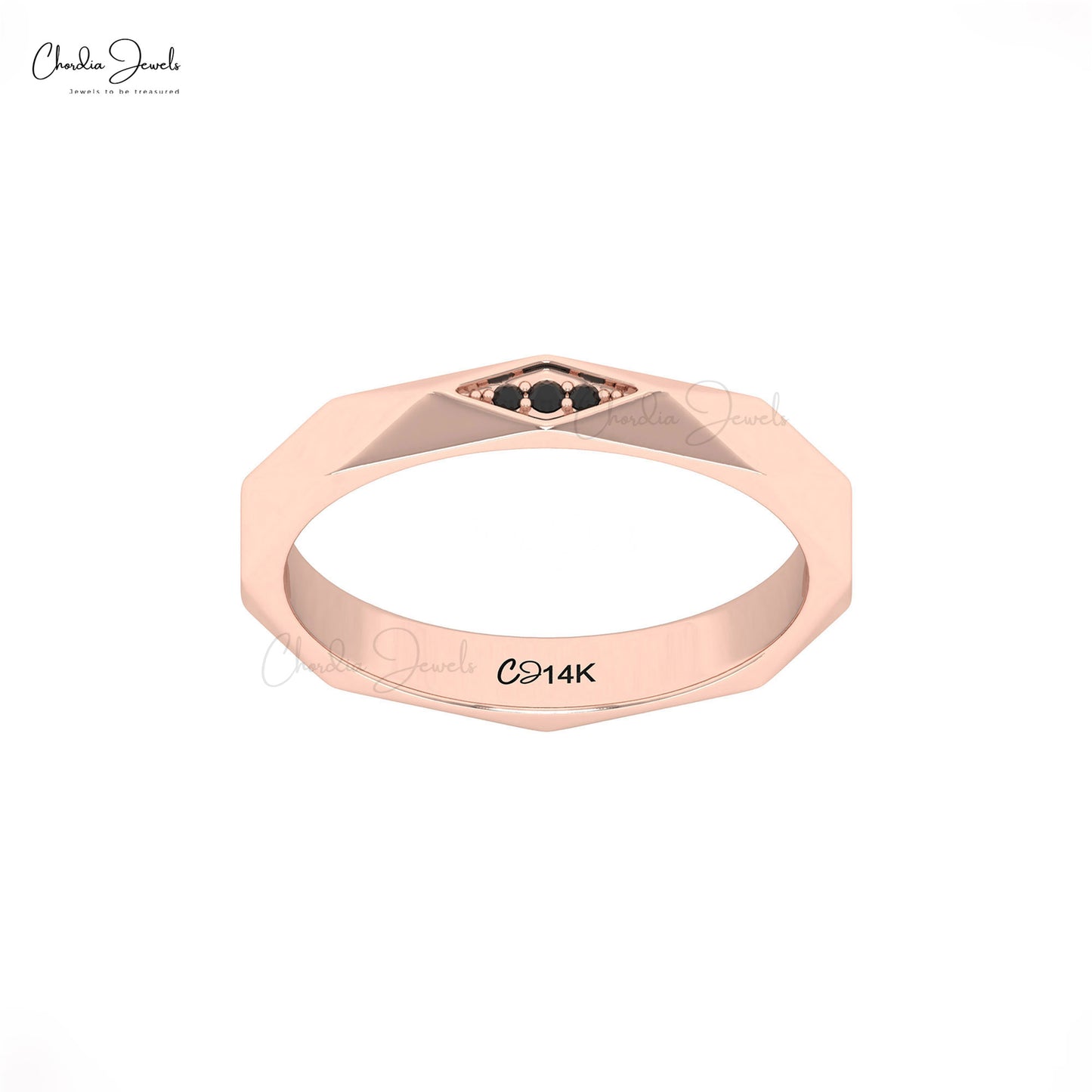 Minimalist 14K gold black diamond ring by Chordia Jewels