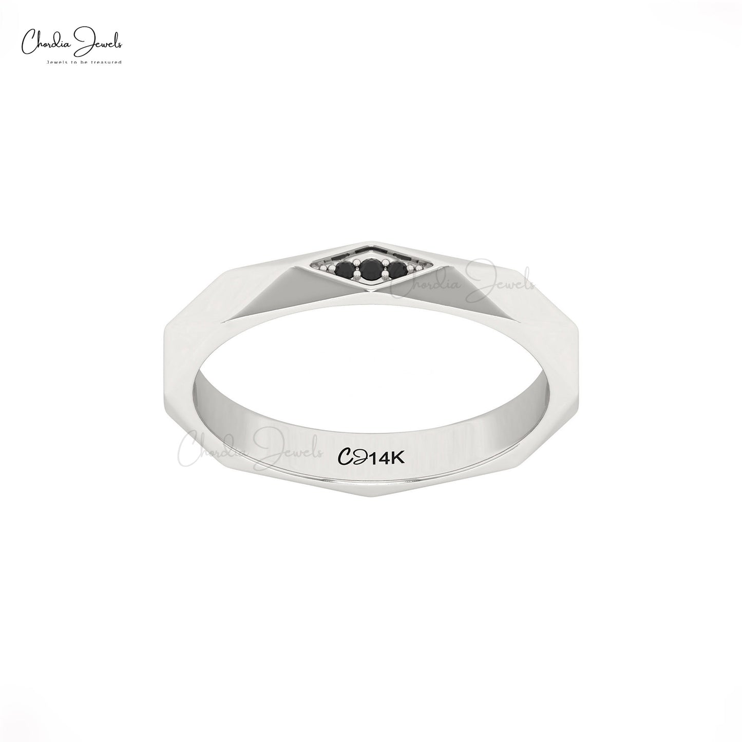 Unique faceted hexagon gold band with diamonds