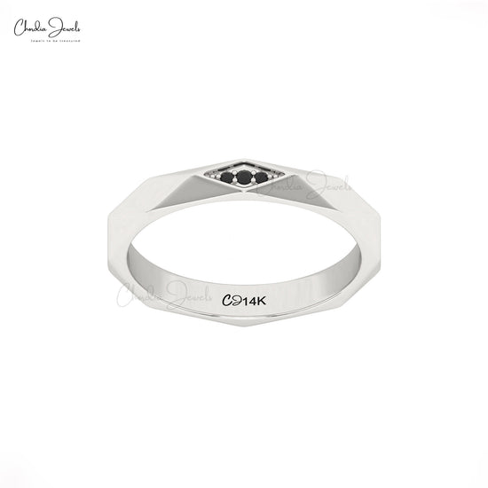 Unique faceted hexagon gold band with diamonds