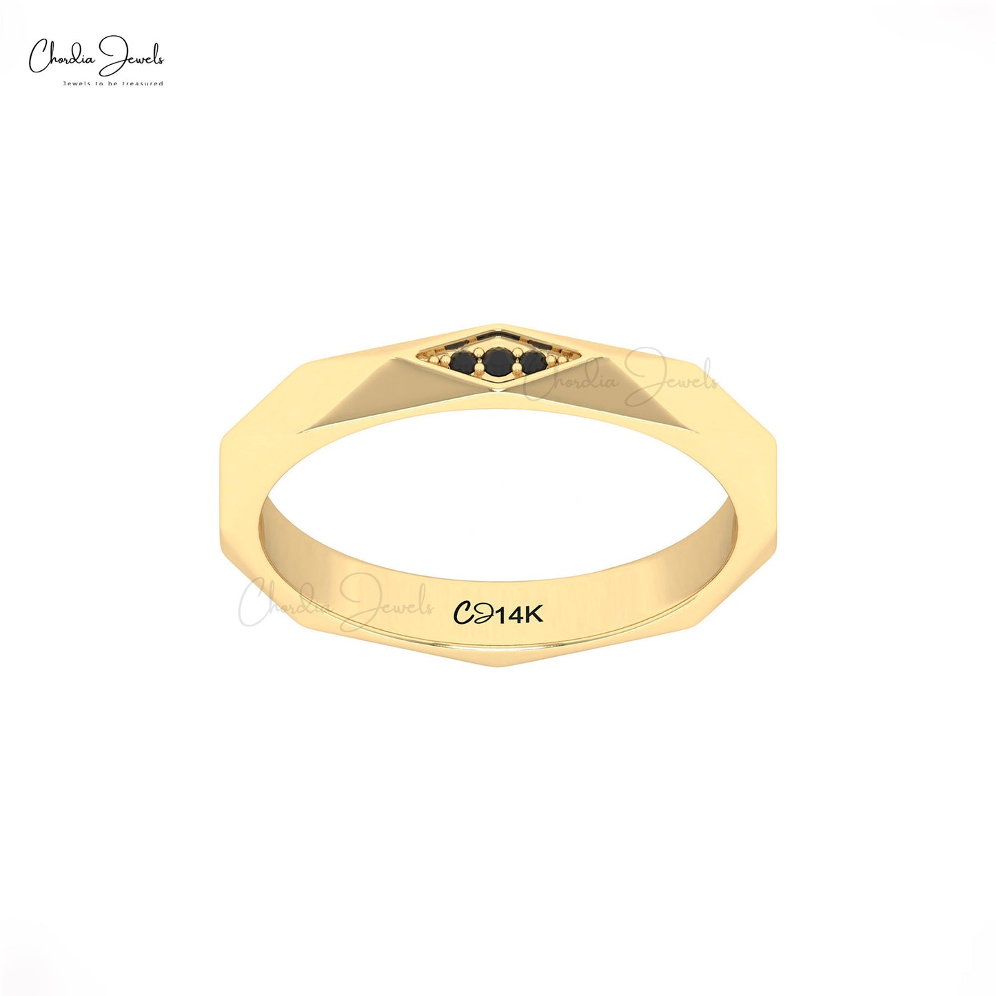 Designer minimalist black diamond gold ring