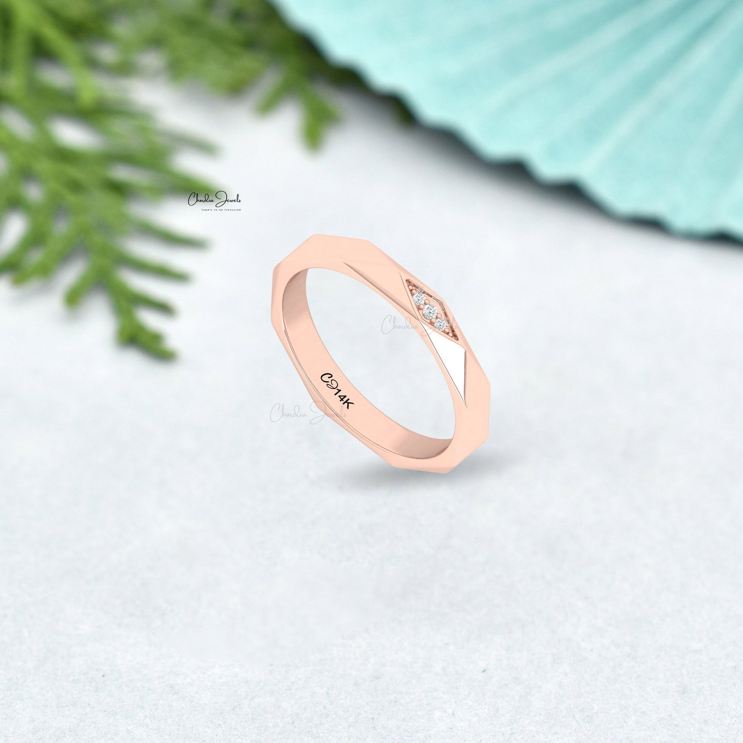 Unique hexagon design yellow gold diamond ring