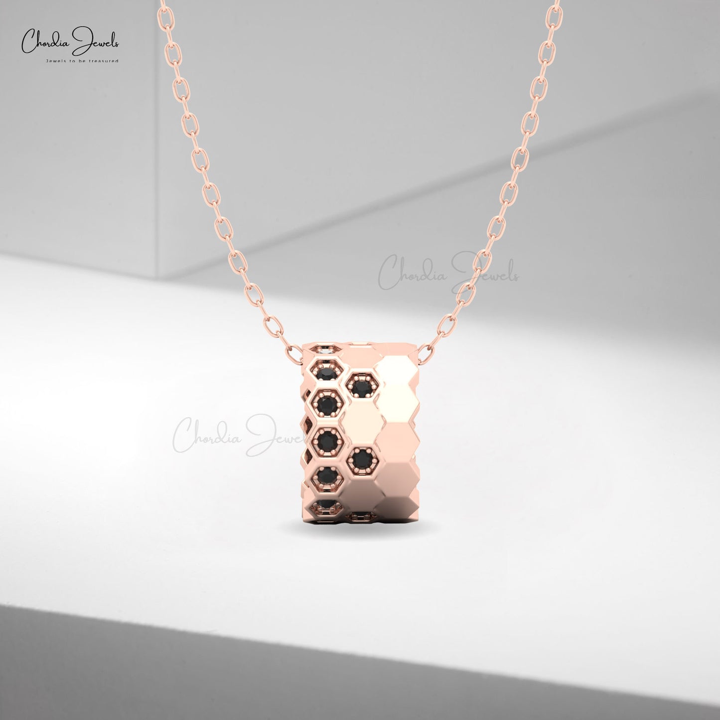 Black diamond geometric pendant by Chordia Jewels