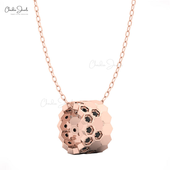 14K solid gold pendant with black diamonds and hexagon design