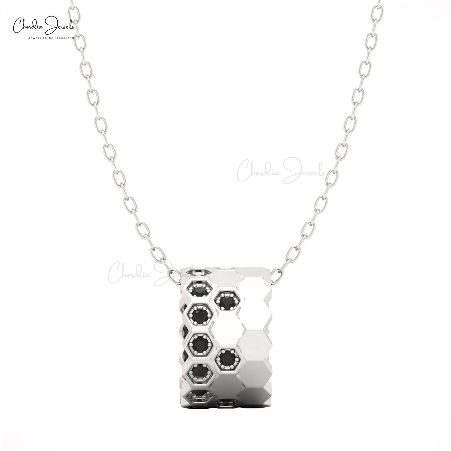 Bold black diamond necklace in 14K white gold by chordia jewels