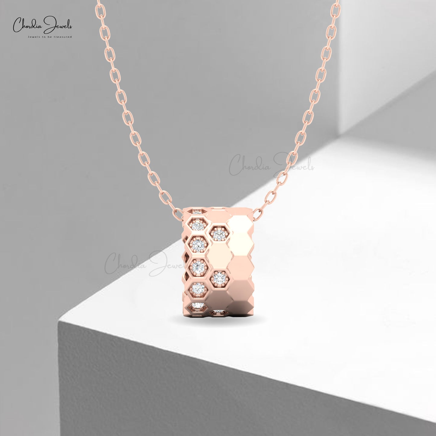 Rose gold honeycomb pendant necklace for women